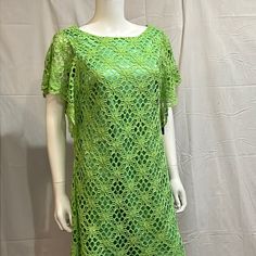 Fully Lined. Color Celery Green Short Sleeves Green Lace Mini Dress For Summer, Summer Evening Dress With Stretch, Stretch Summer Evening Dress, Fitted Crochet Dress For Spring Garden Party, Summer Lace Sheath Dress, Summer Sheath Lace Dress, Elegant Spring Stretch Crochet Dress, Elegant Stretch Crochet Dress For Spring, Elegant Spring Crochet Dress With Stretch