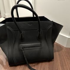 Celine Black Leather Luggage Or Tote Wear, Size; Phantom Celine Luggage, Celine Bags, Leather Luggage, Leather Handbag, Travel Bags, Leather Handbags, Limited Time, Black Leather, Bag Lady