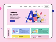 the landing page for an online education website, with colorful illustrations and text on it