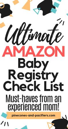 the ultimate amazon baby registry check list is shown in black and white, with an orange ribbon