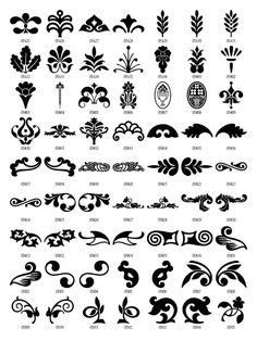 a large collection of ornamental and decorative design elements, all in black on a white background