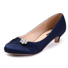 PRICES MAY VARY. 1.5” corn heel satin pumps for woman Comfortable low heels wedding shoes for brides, bridesmaid, mother of the bride Closed toe evening party dress shoes featuring pleated satin with rhinestone brooch Great for wedding, prom, evening party, cocktail, club, homecoming, graduation and any other special formal occasions Size US 6/7/8/9/10/11, suitable for standard foot, with gel pad and back cushion ERIJUNOR ERIJUNOR elegant pleated comfort low heel satin wedding party pumps for wo Navy Dress Shoes, Low Heels Wedding, Comfortable Dress Shoes, Silver Cocktail Dress, Wedding Shoes Low Heel, Party Pumps, Wedding Shoes Heels, Backless Prom Dresses, Evening Dresses For Weddings