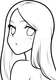 a drawing of a girl with long hair and big eyes, looking to the side