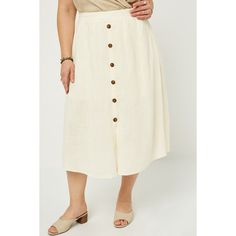 Button-Down Linen Blend Midi Skirt *Breathable Linen Blend Fabric *Decorative Front Button Down Closure *Elastic Back Waistband Casual Skirt With Side Buttons For Spring, Flowy Skirt Bottoms With Button Closure, Beige Buttoned Long Skirt, Beige Long Skirt With Buttons, Button-up Beige Skirt For Summer, Summer Button-up Bottoms With Side Buttons, Solid Color Skirt With Button Closure, Solid Skirt With Button Closure, Beige Relaxed Skirt With Button Closure