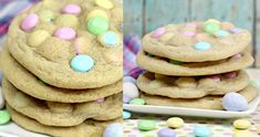 there are several cookies on the plate and one is white with colorful candy candies