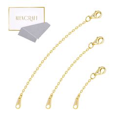 PRICES MAY VARY. Package: Comes with 3pcs 14k gold plated sterling silver necklace extenders chain（1,2,3 inches，one for each size）, easily add the length of your jewelry. Multiple sizes meet your different needs. There have a silver polishing cloth in the package so that you can use it at any time Material: 14k gold plated 925 Sterling Silver. Pure sterling silver is made of 92.5% silver mixed with 7.5% alloys to add strength and durability. Lead nickel and allergy free，rest assured to use. Clas Bracelet Extender, Necklace Extender, Jewelry Making Project, 14k Gold Necklace, 925 Sterling Silver Chain, Allergy Free, Fashion Jewelry Necklaces, Sterling Silver Chain, Necklace Bracelet