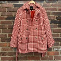 In Excellent Condition Belted Coat, Wool Blend, Size 16, Red White, Red And White, Jackets & Coats, Jackets For Women, Wool, Red