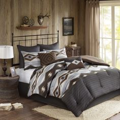 PRICES MAY VARY. Polyester Relax in rustic printed Ikat pattern Woolrich Bitter Creek comforter set in brown, grey and brown Bring the Outdoors into Your Home with this Oversized Comforter, Showcasing a Brown and Grey Southwestern-Inspired Print and a Solid Reverse for a Rustic Cabin Charm Achieve a Total Bed Makeover This Set Includes Decorative Pillows, Embroidered Euro Shams, and a Matching Bedskirt Set includes: 1 Comforter: 80"W x 90"L, 2 Standard Shams: 20"W x 26"L, 1 Bedskirt: 54"W x 75"L + 15"D, 2 Decorative Pillows: 18"W x 18"L/12"W x 18"L, 2 Euro Shams: 26"W x 26"L CARE INSTRUCTIONS - Machine washable. Use large capacity washer and dryer for best results. Cold/delicate cycle, low/no heat dry. Use fabric steamer for wrinkles. Pillow is spot clean only Bedding For Girls, Western Bedrooms, Western Comforter Sets, Comforter Sets Boho, Oversized Comforter, Full Comforter Sets, Grey Comforter Sets, Western Bedroom Decor, Grey Comforter