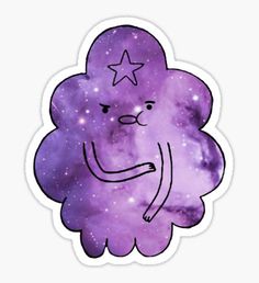 a purple sticker with a star on it's head and stars in the background