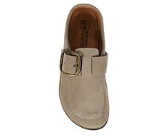 White Mountain Bueno Women's Clog - Taupe Cute and cozy is what your feet will be in the Bueno Clog from White Mountain. Featuring a suede upper with adjustable buckle strap, this Slip-On also has a cozy microfiber lining. The anatomic footbed cradles your foot, while the flexible outsole supports every step. Suede upper Slip-On Molded footbed EVA outsole Heel height: 1 1/2" Casual Suede Clogs With Heel Loop, Rack Room, Rack Room Shoes, White Mountain, Womens Clogs, Clogs, Heel Height, Slip On, Buckle