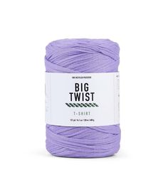 a purple ball of yarn with the words big twist in white on top and bottom