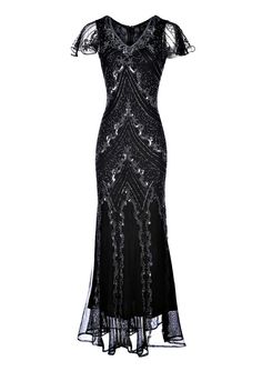 Dame Black Beaded Flapper Dress 1920s Great Gatsby Dress by Jywal Elegant Floor-length Flapper Dress For Gala, 1920s Embellished Black Dress, 1920s Black Embellished Dress, Elegant Formal Floor-length Flapper Dress, 1920s Beaded Evening Dress, Black Sequin Flapper Dress For Wedding, Elegant Fitted Floor-length Flapper Dress, Fitted Glamorous Floor-length Flapper Dress, Glamorous Fitted Floor-length Flapper Dress