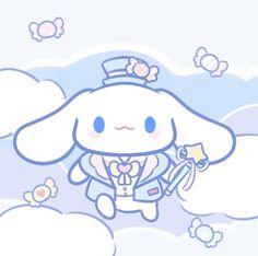 a cute little bunny holding an umbrella in the sky