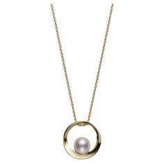 From the Circle Collection, this stunning Mikimoto pearl pendant is crafted in 18 karat yellow gold which creates a delicate circle shape which holds a 7mm Akoya culture pearl. This pendant includes an adjustable chain from 16" to 18". Mikimoto Pearls, Akoya Pearls, Modern Necklaces, Modern Pendant, Circle Shape, Circle Pendant, Cultured Pearls, Pearl Pendant, Modern Jewelry