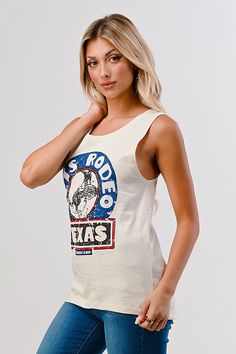 Country Deep Let's Rodeo 1986 Vintage Texas rodeo muscle tank top available in Natural color Country Deep Muscle Tank s 90% combed and ring-spun cotton/10% polyester Side-seamed Relaxed, drapey fit Low cut armhole Curved bottom hem Sizes: S-2XL Texas Rodeo, Muscle Tank Top, Muscle Tank Tops, Muscle Tank, Muscle Tanks, Low Cut, Rodeo, Natural Color, Tank Top Fashion