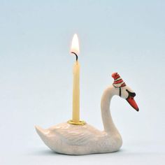 Swan Party Animal Porcelain Gift -  Camp Hollow Swan Cake Topper, First Birthday Candle, Party Animal Cake, Swan Party, Swan Cake, Birthday Candle Holder, Animal Candles, 1st Birthday Cake Topper, Candle Candle