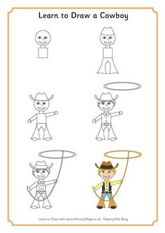 learn how to draw a cowboy with this easy step by step drawing lesson for kids