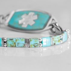 Medical Id Bracelets Woman, Spiritual Nickel-free Turquoise Beaded Bracelets, Nickel-free Southwestern Turquoise Beaded Bracelets, Southwestern Turquoise Nickel-free Beaded Bracelets, Southwestern Turquoise Nickel Free Beaded Bracelets, Nickel-free Turquoise Beaded Bracelets, Southwestern Style, Turquoise Spiritual Hypoallergenic Jewelry, Hypoallergenic Turquoise Beaded Bracelets For Healing, Spiritual Turquoise Beaded Hypoallergenic Bracelet