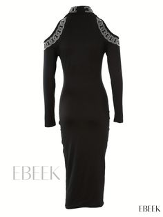 Ebeek - Chic High Neck Cold Shoulder Dress: Sophisticated Long Sleeve Bodycon Party Attire for Women Elegant Stretch Bodycon Party Dress, Elegant Bodycon Midi Dress For Party Season, Elegant Sheath Bodycon Winter Dress, Elegant Winter Formal Bodycon Dress, Elegant Winter Sheath Bodycon Dress, Elegant Midi-length Bodycon Winter Dress, Elegant Winter Bodycon Midi Dress, Elegant Winter Bodycon Dress For Party, Elegant Winter Midi Bodycon Dress