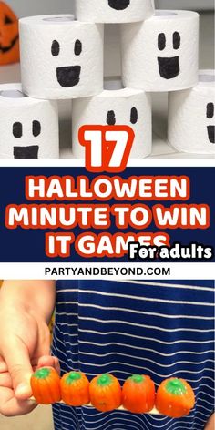 halloween activities for kids to do with toilet paper rolls and pumpkins on the table