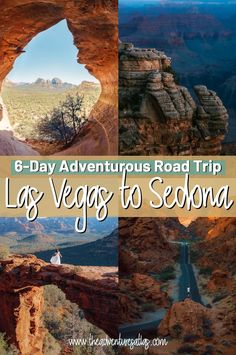 the las vegas to sedona road trip with text overlay