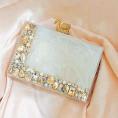 rhinestone resin clutch have enough space to carry phone, this clutch very luxurious and give charm to your outfit which you wear in wedding or party White Portable Box Bag For Gift, White Box Bag As Gift, White Rectangular Box Bag For Gifts, Rectangular Box Bag For Gifts, White Square Box Bag For Party, White Pouch Box Bag For Gift, White Pouch Box Bag As Gift, Elegant White Box Bag For Gift, White Rectangular Case Bag For Gifts