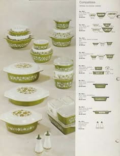 green and white dishes are shown in this catalog