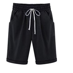 Women's Plus Size Elastic Waist Casual Shorts Cotton Fifth Knee-Length Pants Cheap Short Leg Pants With Pockets, Cheap Casual Women's Shorts, Cheap Casual Bermuda Bottoms, Cheap Functional Short Bottoms, Cheap Summer Bottoms For Daywear, Cheap Leisure Shorts, Casual Non-stretch Cheap Shorts, Adidas Hose, Blue Army