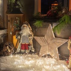 a christmas scene with santa claus and other holiday decorations