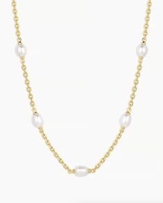 The Phoebe Necklace is crafted with organic shaped pearls on a gold plated chain for a look that's dainty, romantic and refined. We love how pearls effortlessly elevate any outfit, and can easily transition from day to night. Combining pearls with gold creates a timeless, chic pairing, layer your pearl necklace with gold chains for a fully layered look. 16" chain + 2" extender. Adjustable in 1" increments 16" - 18" Freshwater pealrs measure 1/4" by 5/16" Lobster closure Available in 18k gold pla Elegant Pearl Necklace With Beaded Chain As Gift, Yellow Gold Pearl Drop Chain Necklace, Delicate Yellow Gold Pearl Chain Necklace, Elegant Baroque Pearl Necklace With Beaded Chain, Elegant Baroque Pearl Beaded Chain Necklace, Classic Pearl Necklace With Beaded Chain For Gift, Classic Gold Pearl Necklace For Everyday Elegance, Classic Gold Pearl Necklace For Everyday, Delicate Gold Pearl Chain Necklace