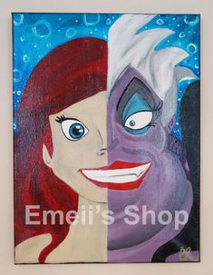 an acrylic painting of ariel and the little mermaid by emeli's shop