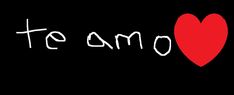 the word te amo written in white ink with a red heart on a black background