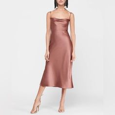 Copper Midi Satin Dress New W Tags Size: Small - Best Fits A 2/4 In Dresses Spring Dinner Dress With Straight Neckline, Summer Midi Dress With Straight Neckline For Dinner, Elegant Slip Dress With Straight Neckline For Brunch, Elegant Brunch Slip Dress With Straight Neckline, Formal Slip Dress With Straight Neckline For Spring, Dressy Midi Slip Dress For Date Night, Chic Dinner Dress With Straight Neckline, Spring Dinner Maxi Dress With Straight Neckline, Summer Slip Dress With Straight Neckline For Dinner