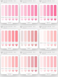 the different shades of pink and white are shown in this graphic style, with hearts on each