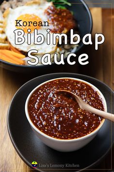 korean bibimba sauce in a bowl on a black plate