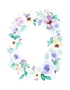 wall art of floral wreath with blue purple cream flowers and light and dark green leaves Wild Flower Watercolor, Watercolor Floral Art, Wreath Wall Art, Watercolor Wreath, Art Pretty, Floral Art Print, White Watercolor, Flower Watercolor, Gorgeous Flowers