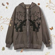 Fairycore grunge aesthetic offers you the most comfy and cool outfits you can wear. Grunge Angel, Fairy Grunge Outfit, Angel Hoodie, Grunge Jacket, Aesthetic Clothing Stores, Hip Hop Streetwear, Outwear Jackets, Fairy Grunge, Print Jacket