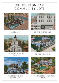 the brindleton bay community lot is shown in four different pictures, including an image of