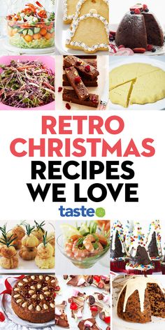 the cover of retro christmas recipes we love taste, with pictures of cakes and desserts