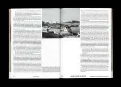 an open book with black and white photos on it's pages, in the middle is