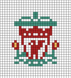 A pixel art template of the 1999 Liverpool football club logo, plain with no shade. Soccer Pixel Art, Football Pixel Art, Pixel Art Football, Van Gohn, Hammer Beads, Liverpool Fc Logo, Pixel Logo, Liverpool Logo, Diy Knit Blanket