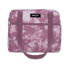 a pink and white tie dye bag with the words pacific printed in black on it