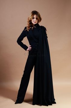 Cotton black suit for women. Cape suit with feathers, lace and beads, black suit for women, asymmetrical pants suit . The products are made to order so any size will be ready for shipping in 2-3 weeks after payment. If you don't have a standard size, please send me your measurements following the instructions from this video: https://www.youtube.com/watch?v=TMaGDaDHY_M S (36) bust: 83cm waist: 64cm hips: 89cm M (38) bust: 87cm waist: 68cm hips: 93cm L (40) bust: 91cm waist: 72cm hips: 97cm 42 - Elegant Black Suits For Night Out, Elegant Black Suits For Galas, Elegant Black Pantsuit For Evening, Luxury Black Evening Pantsuit, Wedding Suit Women, Trousers Women Outfit, Lace And Beads, All Black Suit, Cape Outfit