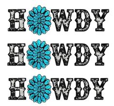 the letters have flowers on them and are in black and white with blue accents,