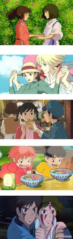 some anime characters are eating food in the same place, and one is talking to another person