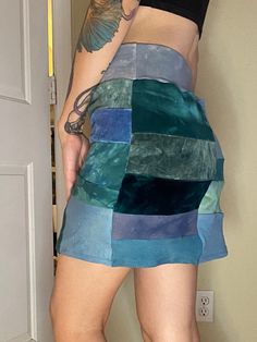 One of a kind patchwork mini skirt. Made with upcycled stretchy organic fabrics. Patchwork Mini Skirt, Skirt Fits, Organic Fabrics, Kilt, Snug Fit, Merlin, Mini Skirt, Mini Skirts, Adult Outfits