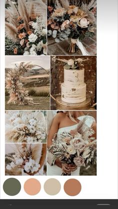 a collage of different pictures with flowers and greenery on the bottom right side