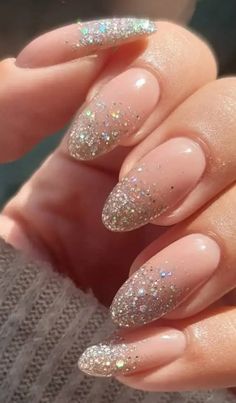 Glitter Bride Nails, Nail Extensions For Bride, Nail Extension Designs For Wedding, Nail Extensions Ideas, Nails Extension Designs, Glitter Bridal Nails, Simple Bridal Nails, Starlit Night