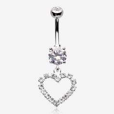 Luscious Hollow Heart Sparkle Splendid Belly Button Ring-Clear Gem Heart Belly Ring, Real Diamond Rings, Dangle Belly Rings, Hollow Heart, Navel Piercing, Belly Button Ring, Belly Button Piercing, Button Ring, Belly Ring