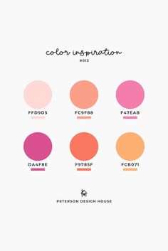 the color guide for different shades of pink, orange, yellow and red on a white background